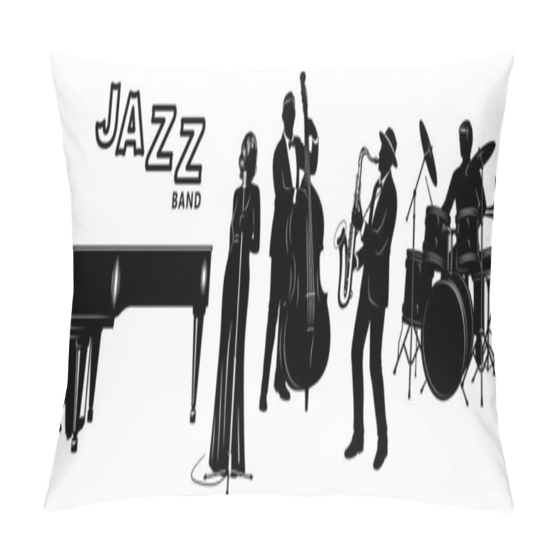 Personality  Jazz Band Silhouettes Set. Pianist, Singer, Double Bassist, Saxophonist, Drummer. Vector Cliparts. Pillow Covers