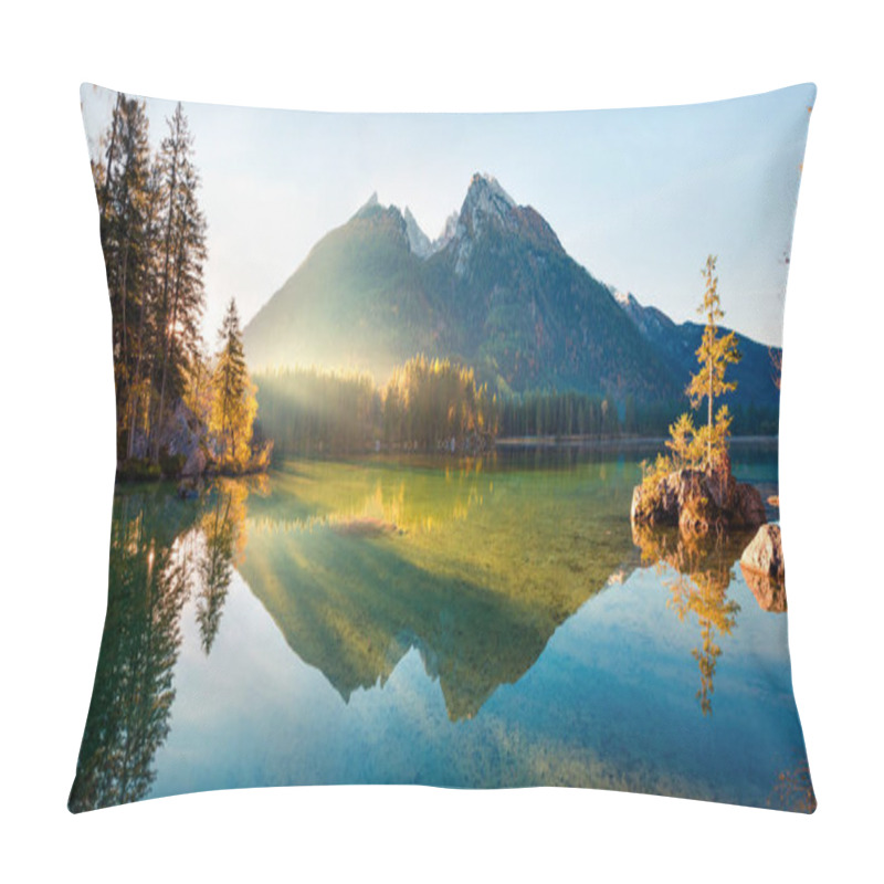 Personality  Fantastic Autumn Sunrise On Hintersee Lake. Colorful Morning View Of Bavarian Alps On The Austrian Border, Germany, Europe. Beauty Of Nature Concept Background Pillow Covers
