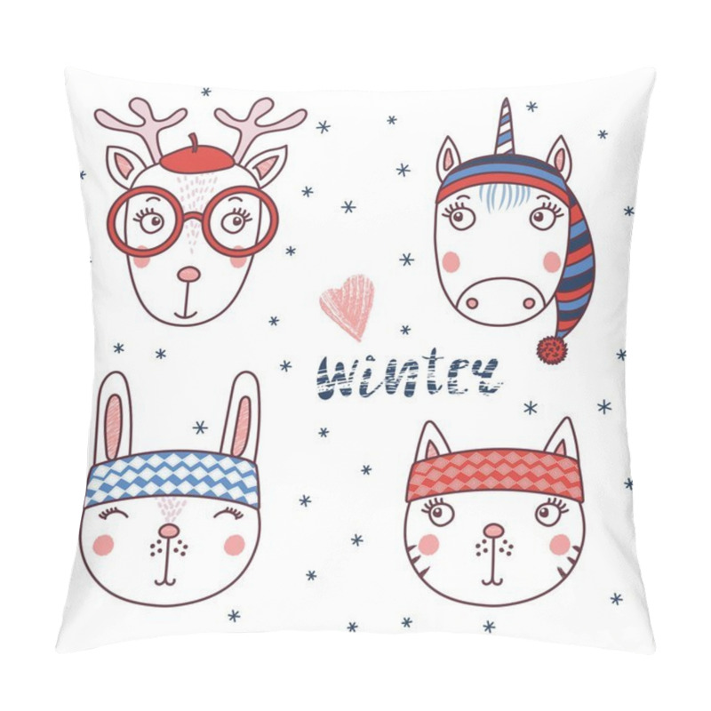 Personality  Cute Animals In Warm Hats Pillow Covers