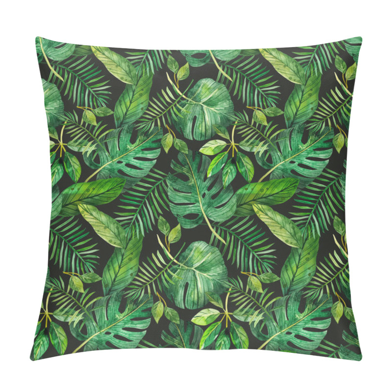 Personality  A Seamless Pattern With Tropical Leaves On A Dark Background, Perfect For Scrapbooking And Gift Wrapping, Also Suitable For Prints On Clothes. Hand-drawn Watercolor On Paper - Digital Clipart. Green Tropical Leaves, Monstera, Palm Leaves Pillow Covers