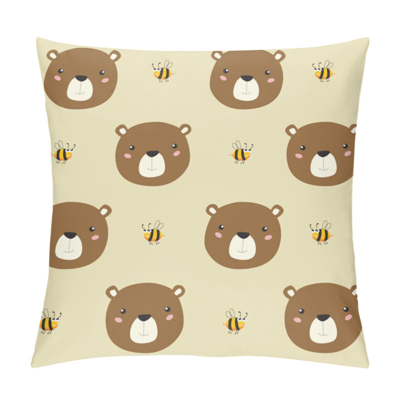 Personality  Print. Vector Background With Cartoon Bear And Bees. Muzzle Bear. Pattern For Kids Pillow Covers