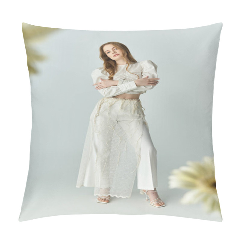 Personality  A Graceful Woman Poses With Flowers In A Soft, Artistic Atmosphere. Pillow Covers