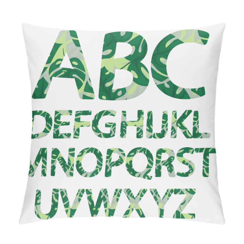 Personality  Tropical Alphabet Made Of Monstera Palm Leaves. Hand Drawn Green Paradice Abc. Natural Summer Letters. Vector Illustrated Design Pillow Covers