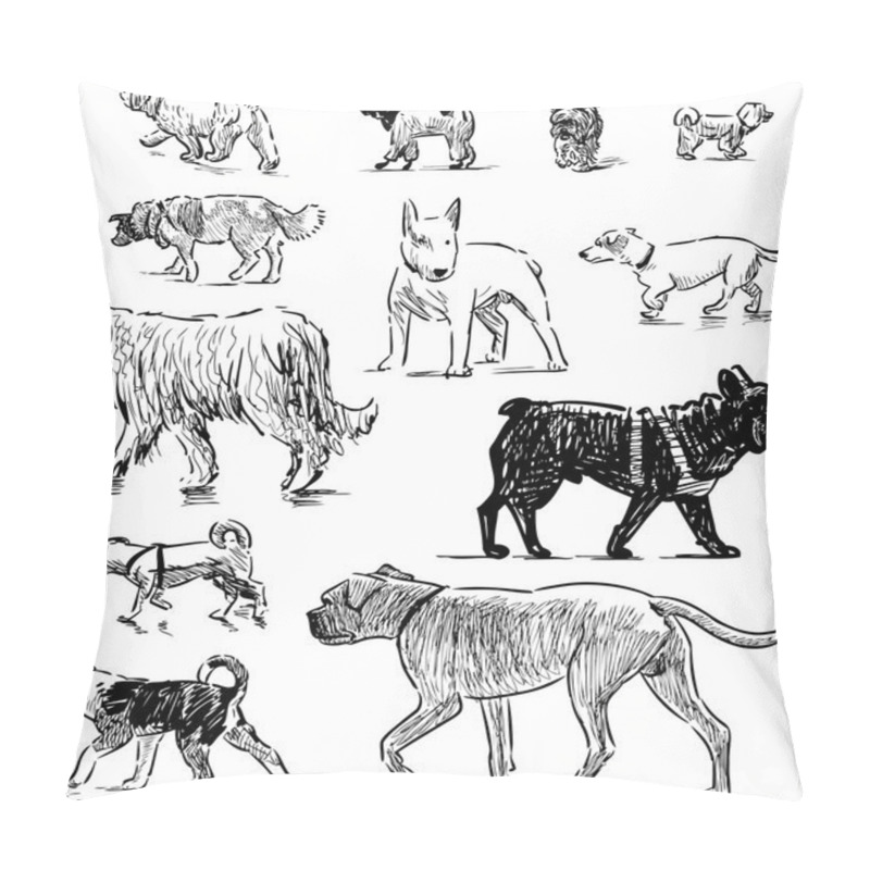 Personality  Sketches Of Different Dogs Pillow Covers