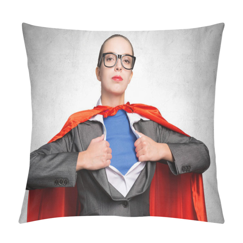 Personality  Attractive Young Business Lady In Red Hero Cape Pillow Covers