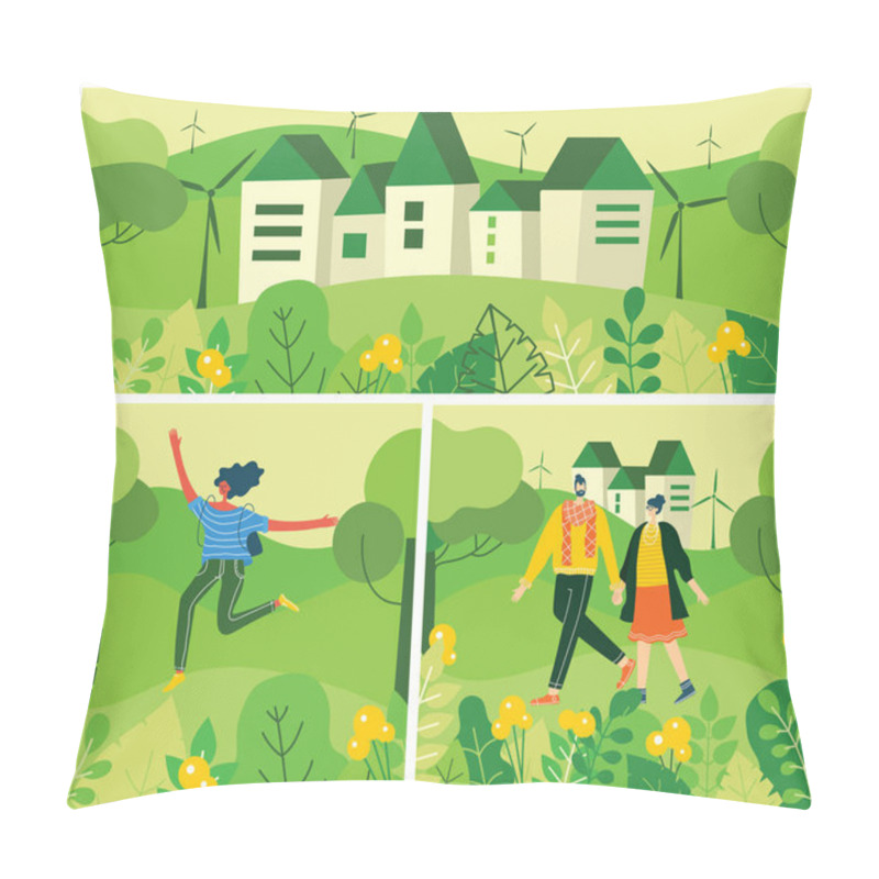 Personality  Vector Illustration Of People In Nature Posters Set Pillow Covers