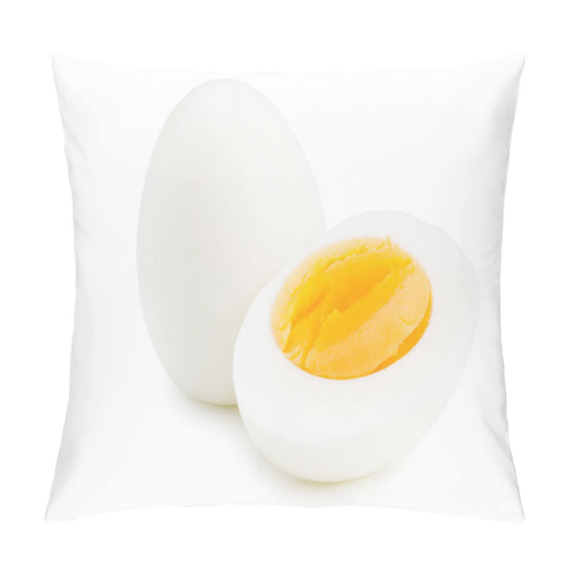 Personality  Single Whole Boiled Egg With Halved Egg Isolated On A White Background Pillow Covers