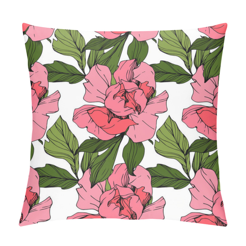 Personality  Vector Pink Peony Flower. Engraved Ink Art. Seamless Background Pattern. Fabric Wallpaper Print Texture. Pillow Covers