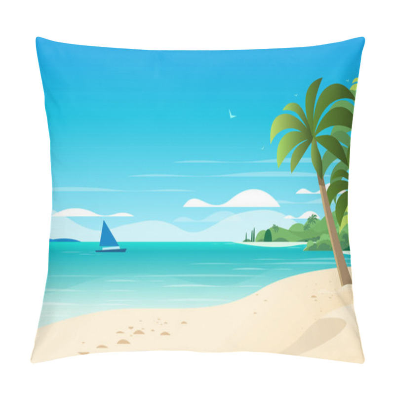 Personality  Empty Tropical Beach Seaside View Sea Vacation Destination Ocean Holiday Travel Concept Horizontal Vector Illustration Pillow Covers