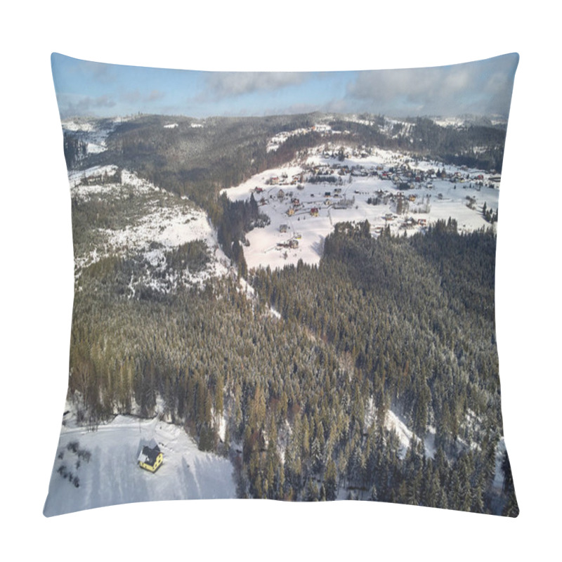 Personality  Beautiful Panoramic Aerial Drone View Panorama To The To The Istebna - Large Village And The Seat Of Gmina Istebna, Cieszyn County In Silesian Voivodeship, Southern Poland Pillow Covers