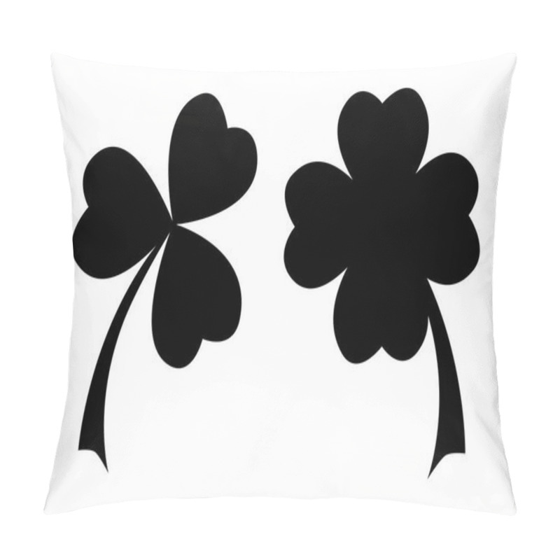 Personality  Clover Leaves Silhouettes Vector Illustration. St. Patrick's Day Objects In Black Isolated Over White. Pillow Covers