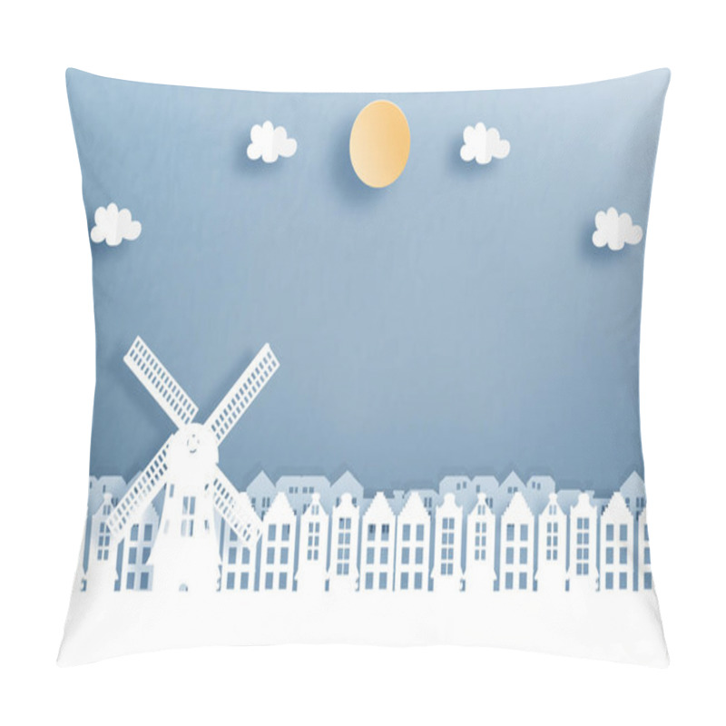 Personality  Paper Art With Amsterdam City, With Building,windmill, And Blue Sky. Welcome To Amsterdam. Vector Illustration. Pillow Covers