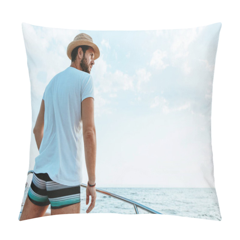 Personality  Young Man Enjoying A View Of The Sea From The Boat Pillow Covers