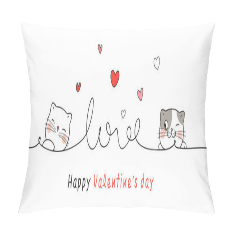 Personality  Banner Cat With Line Little Heart For Valentine's Day/Draw Banner Cat With Line Little Heart For Valentine's Day Pillow Covers