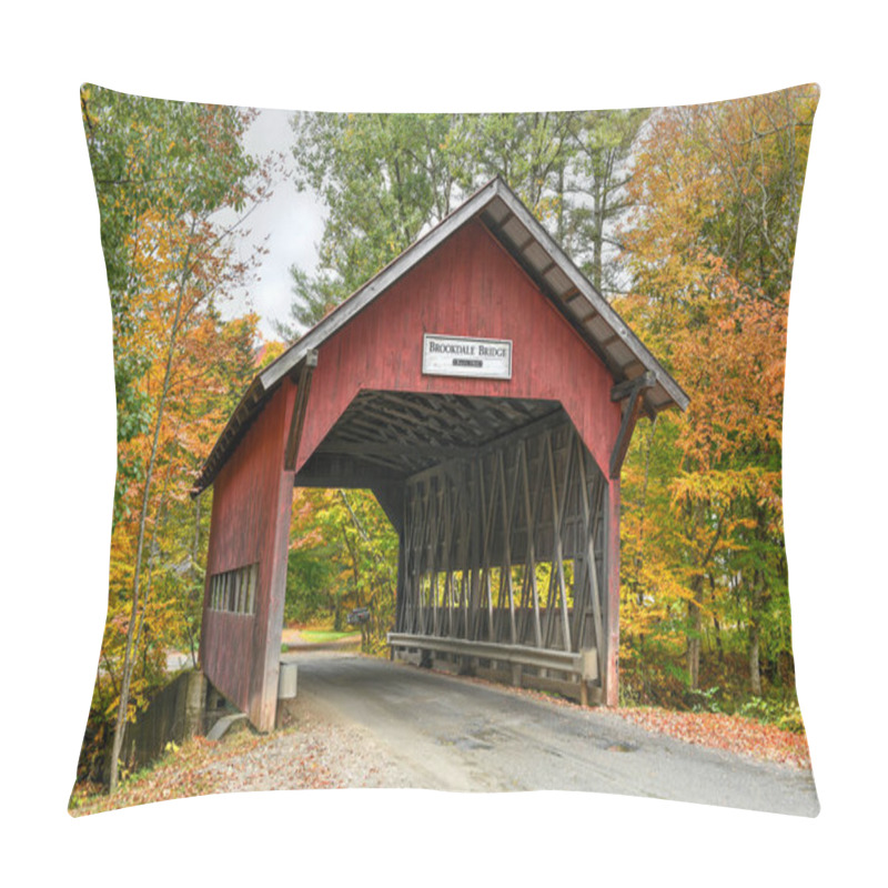 Personality  Brookdale Covered Bridge In Stowe, Vermont During Fall Foliage Over The West Branch Little River. Pillow Covers