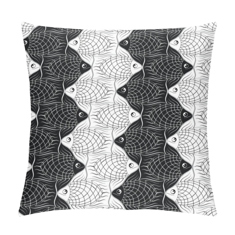 Personality  Seamless Pattern With Black And Wight Geometric Fishes Floating In A Zigzag Line Pillow Covers