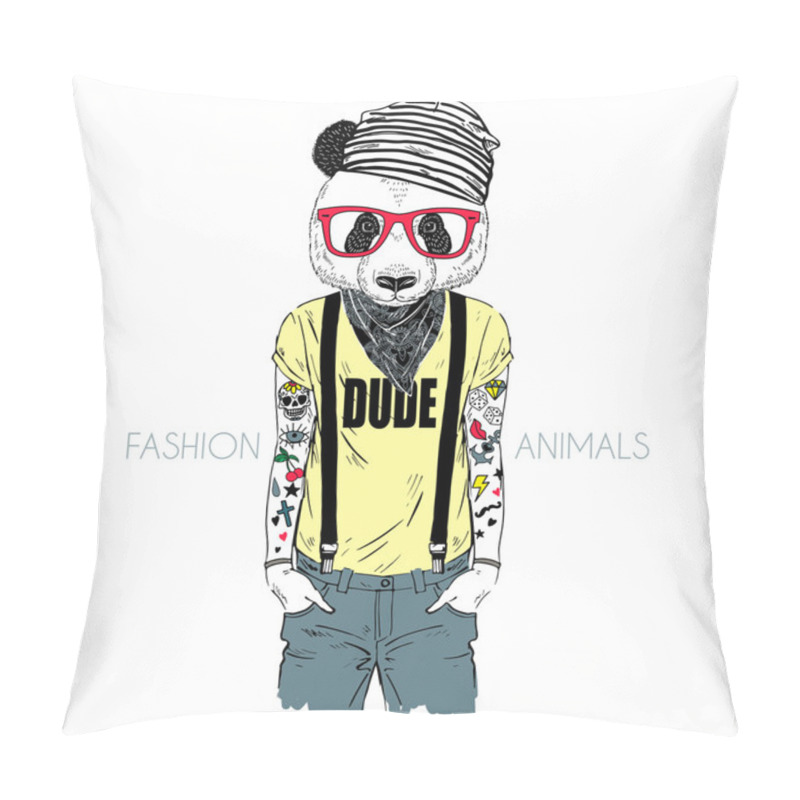 Personality  Tattooed Panda Hipster Boy  Pillow Covers