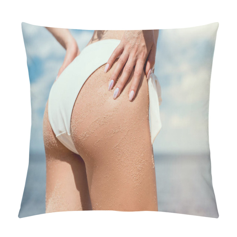 Personality  Cropped View Of Girls Buttocks In White Bikini Pillow Covers