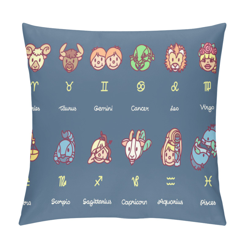 Personality  Vector Cute Astrology Horoscope Zodiac Icons Pillow Covers