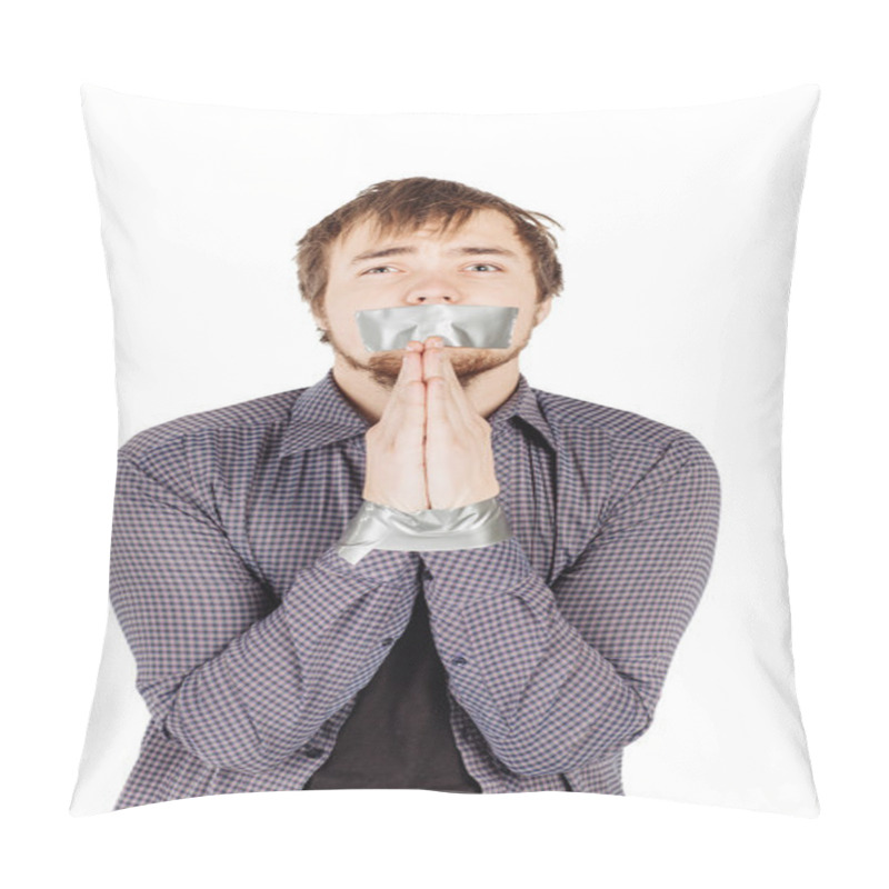 Personality  Man With Mouth Covered By Masking Tape Pillow Covers