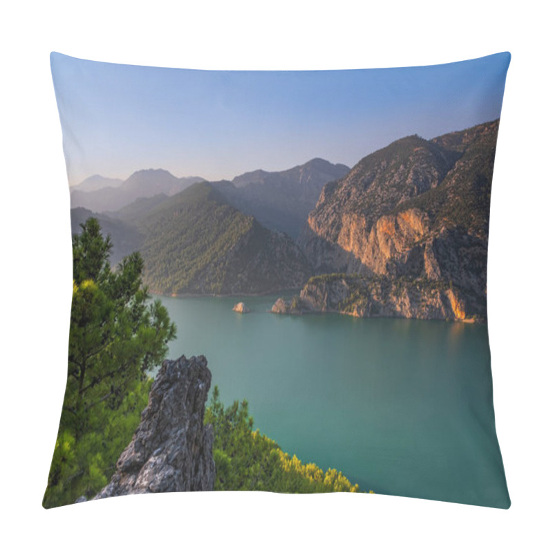 Personality  Green Canyon - One Of The Main Attractions Of Turkey. Natural Beauty Of Turkey. Mountains, Green Pines, Turquoise Lake. Mountain Landscape With Forest, Trees. Beautiful Mountain Lake Backround. Rocks. July 2020, Long Exposure Shot Pillow Covers