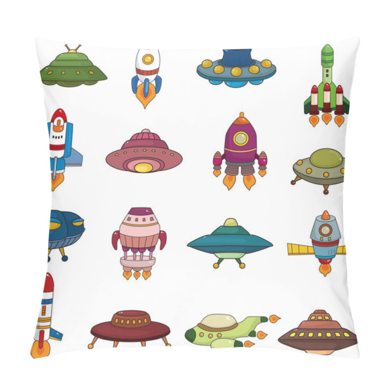 Personality  Set Of UFO Rocket Icons Pillow Covers