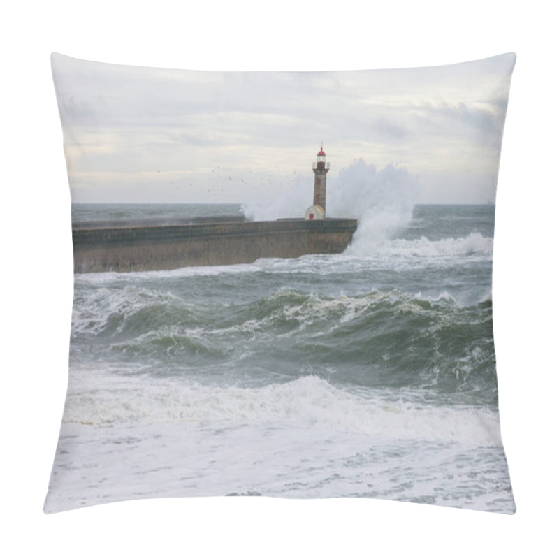 Personality  Old Lighthouse In Stormy Sea Waves. Hope Concept Pillow Covers