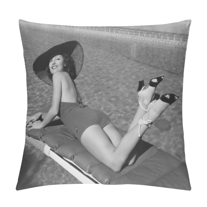 Personality  Woman Sunbathing At Pool Pillow Covers