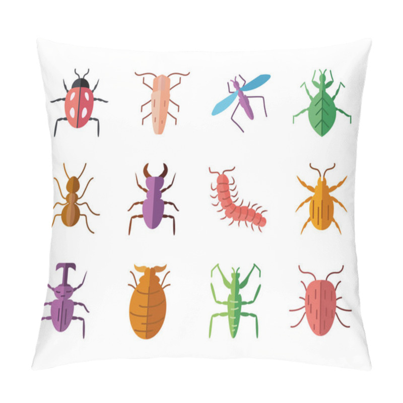 Personality  Icon Set Of Insects Concept, Flat Style Pillow Covers