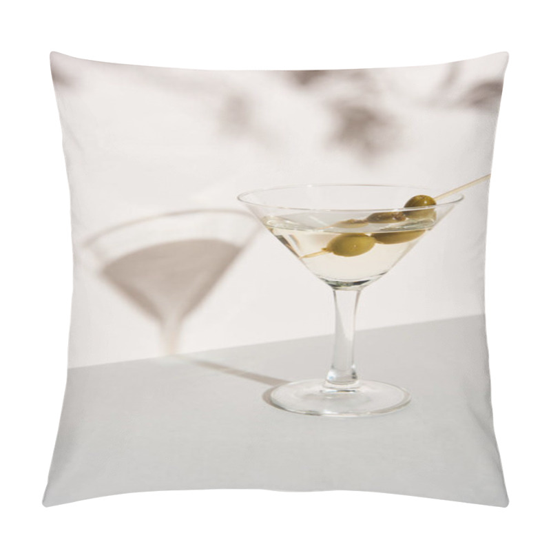 Personality  Martini With Olives On White Background With Shadow Pillow Covers