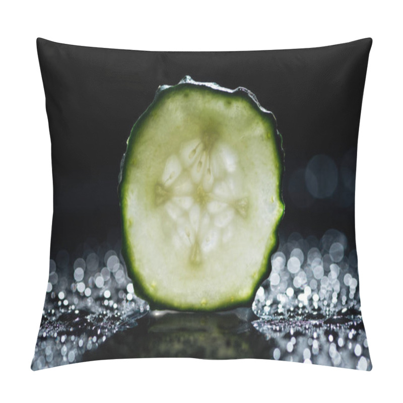 Personality  Slice Of Cucumber With Bokeh On Black Background  Pillow Covers