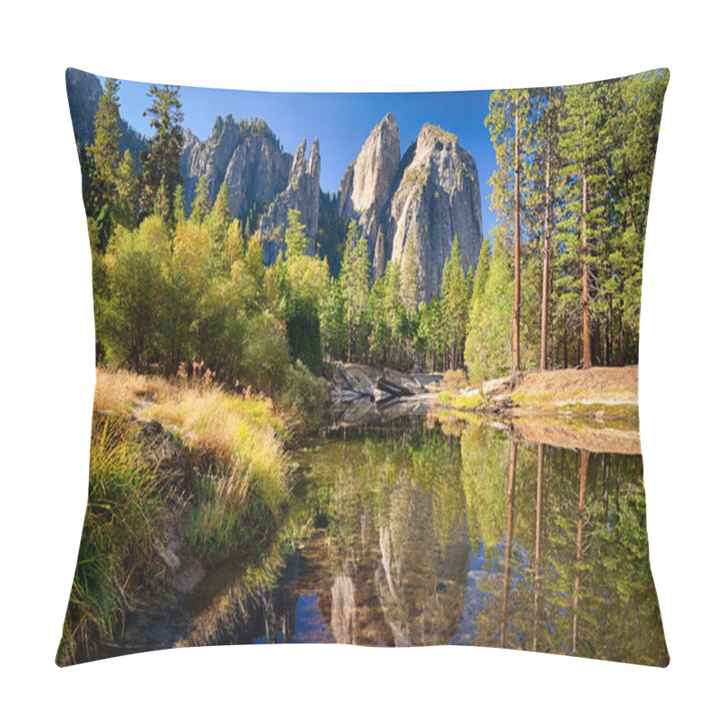 Personality  Cathedral Rocks, Reflect On Merced River, Yosemite Valley, Yosemite NP,  California, USA Pillow Covers