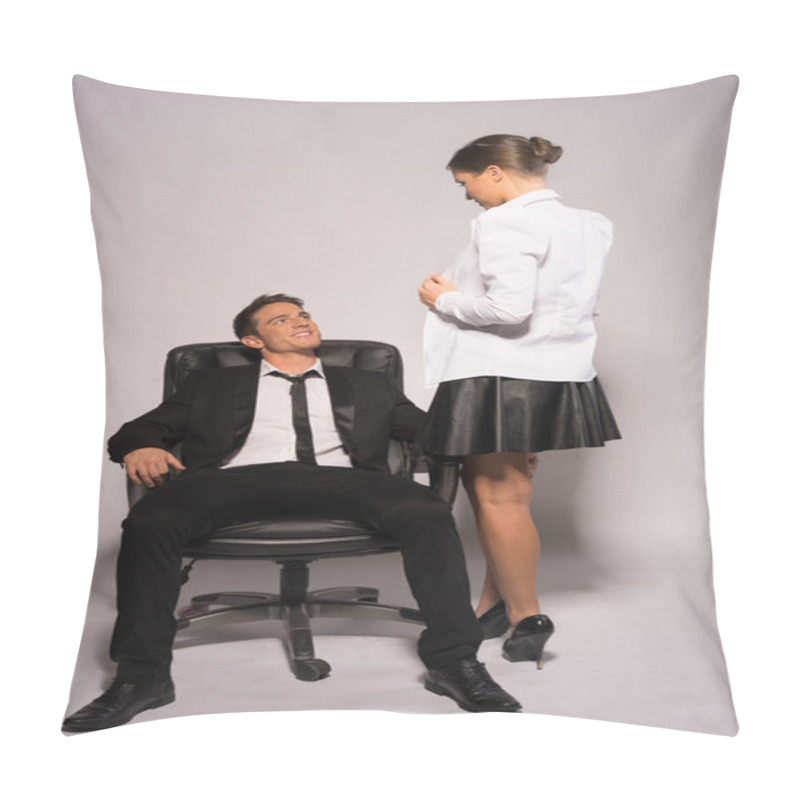 Personality  Two Young Couple In Corporate Attire Talking Pillow Covers