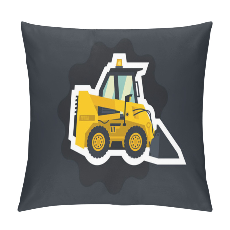 Personality  Mini loader. Yellow, flat style. Commercial Vehicles. Special equipment. The object circled white outline on a dark background. Vector illustration. Flat style pillow covers