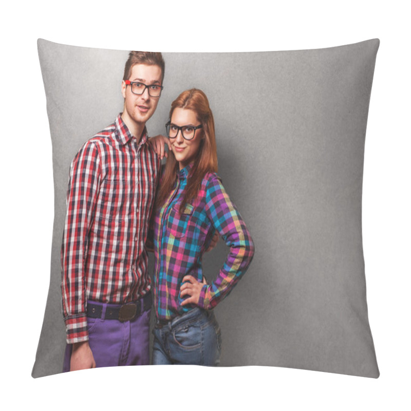 Personality  Couple Of Guys Dressed In Clothes Hipsters Are In The Studio Pillow Covers