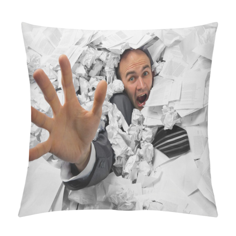 Personality  Businessman Sinking In Heap Of Documents Pillow Covers