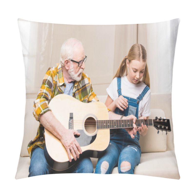 Personality  Grandfather And Granddaughter With Guitar    Pillow Covers