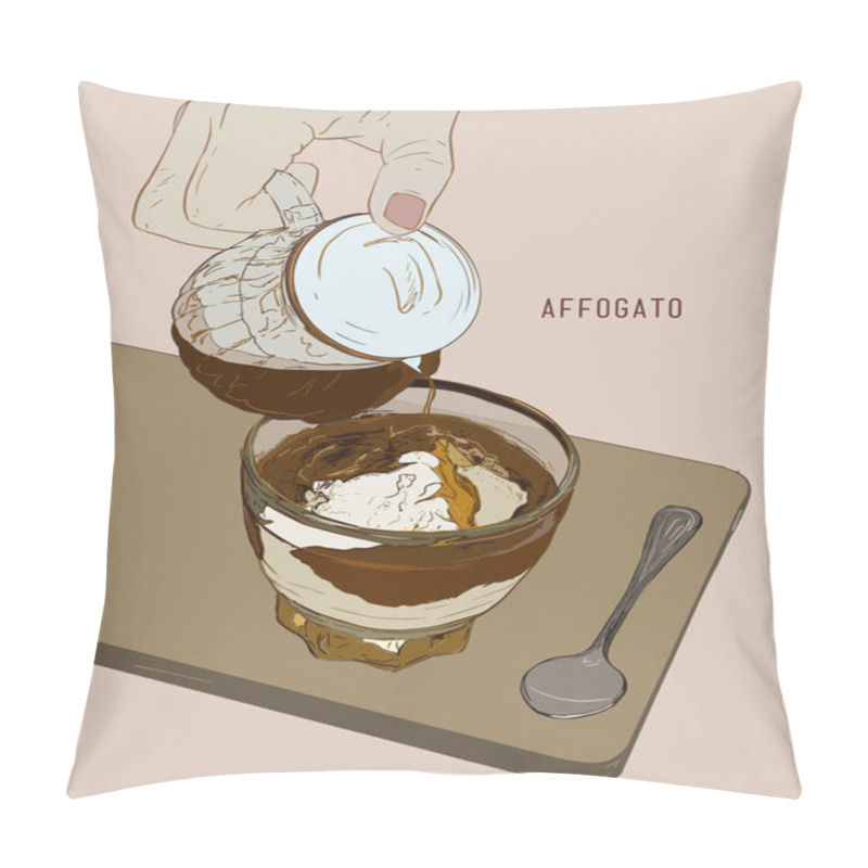 Personality  Affogato Coffee, Hand Drawn Sketch Line Art, Illustration Vector Pillow Covers