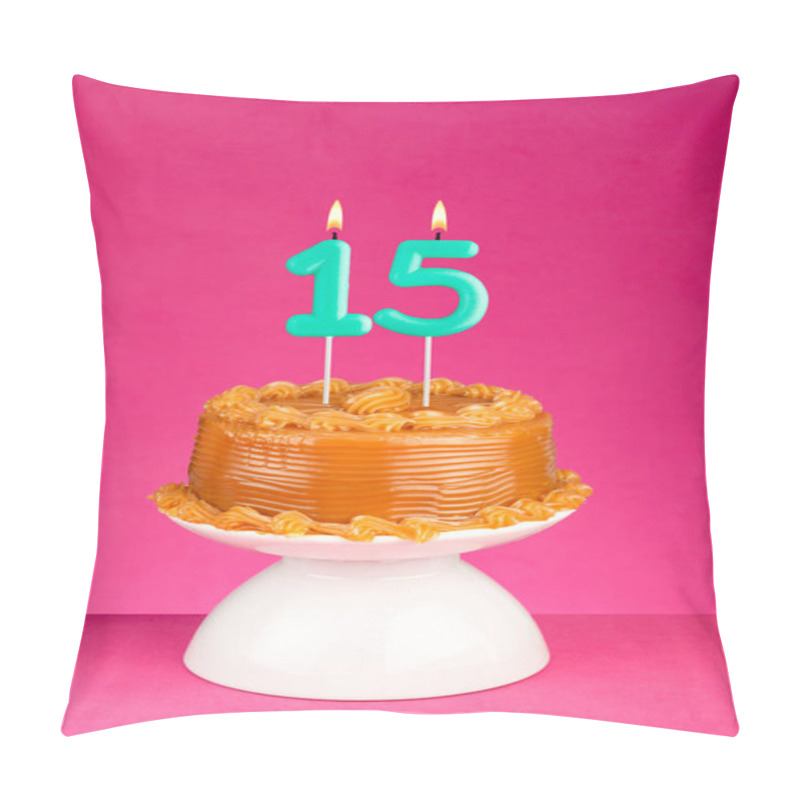 Personality  Birthday Card With Candle Number 15 - Cake With Dulce De Leche Frosting. Pillow Covers