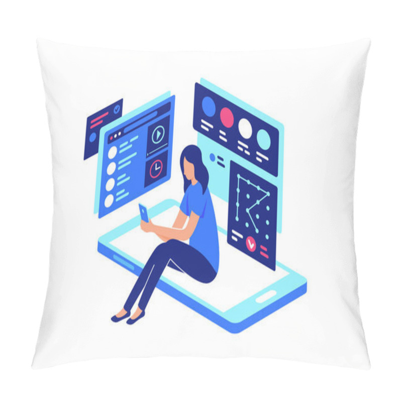 Personality  Person In Mobile Visual Interactivity With Smartphone. Pillow Covers