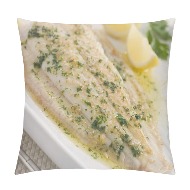 Personality  Whole Lemon Sole Meuniere With Lemon And Parsley Garnish Pillow Covers