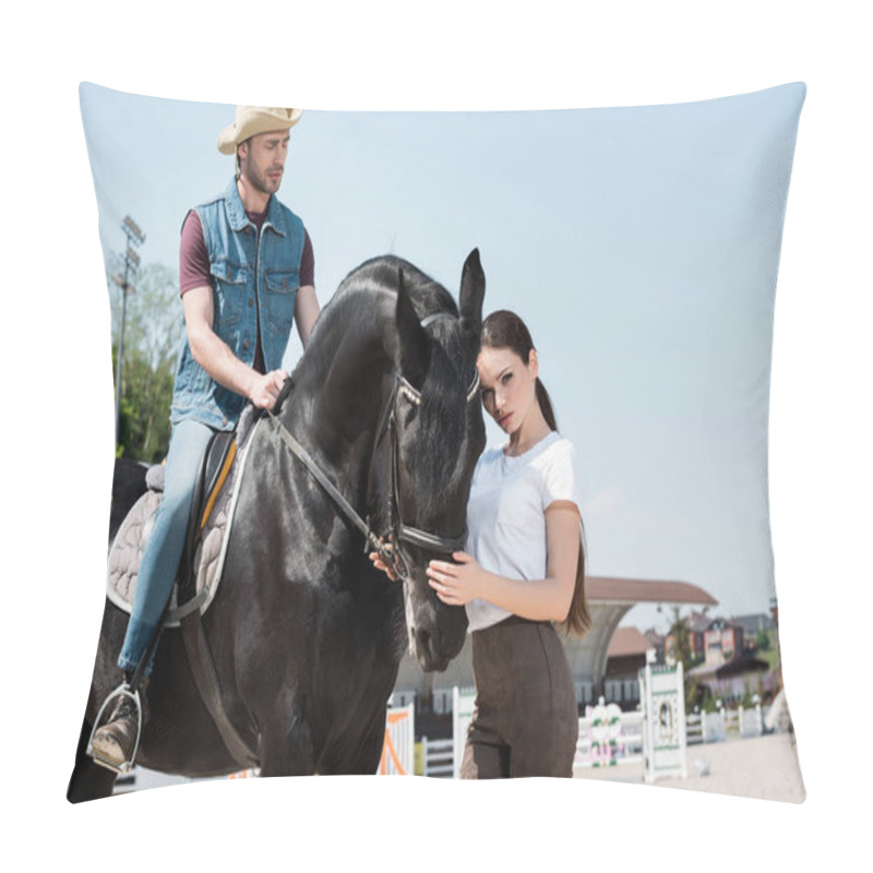 Personality  Young Couple Riding Horse  Pillow Covers