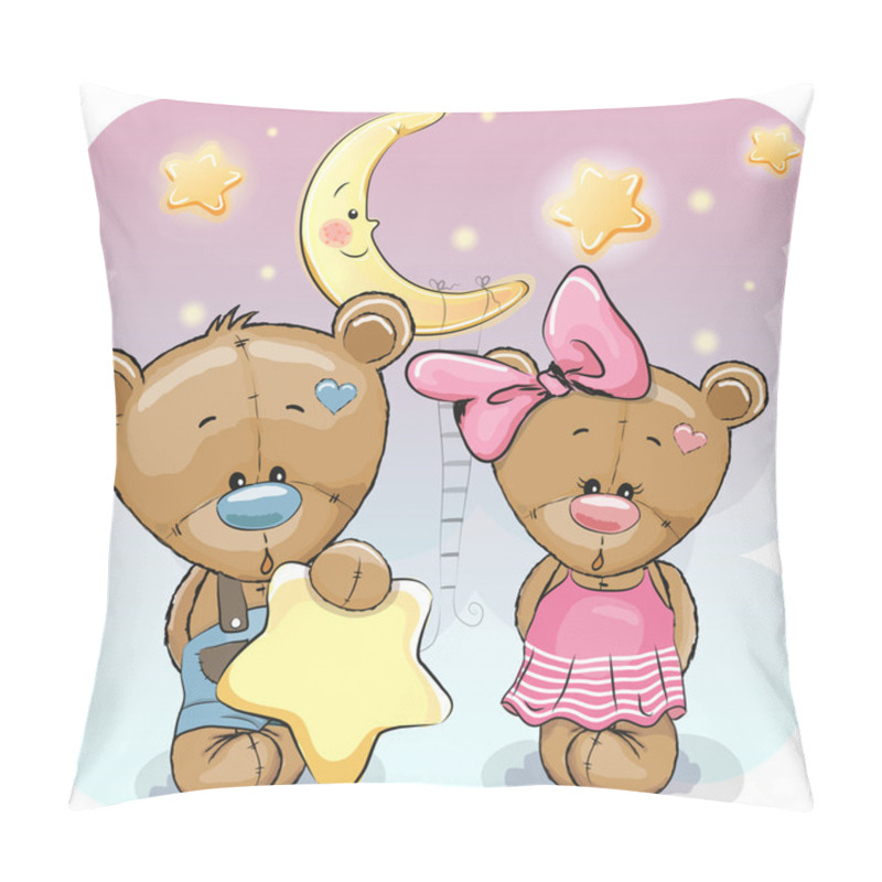 Personality  Teddy Bear Girl And Boy With A Star Pillow Covers