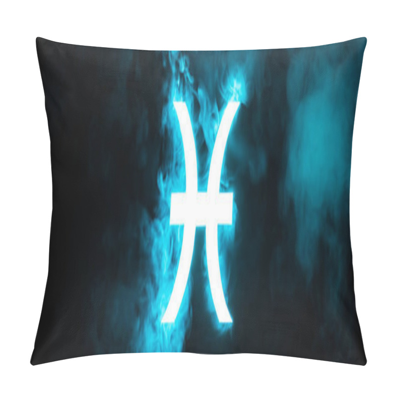 Personality  Blue Illuminated Pisces Zodiac Sign With Smoke On Background, Panoramic Shot Pillow Covers