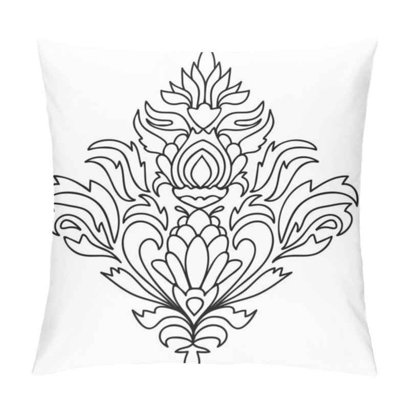 Personality  Black Thin Line Floral Damask Element Isolated On White Background. Vector Illustration. Pillow Covers