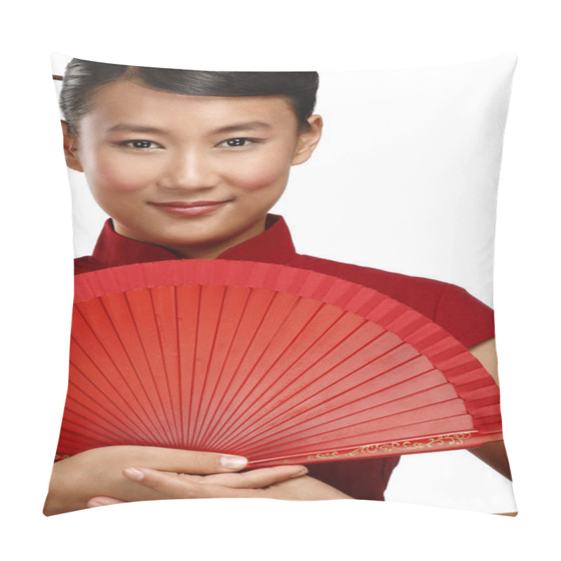 Personality  Traditional Asian Woman Holding A Red Beautiful Fan Pillow Covers