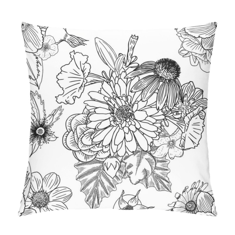 Personality  Doodle Floral Drawing Seamless Pattern Pillow Covers