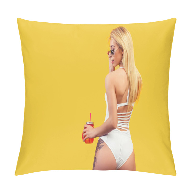 Personality  Slim Sexual Woman With Drink Pillow Covers