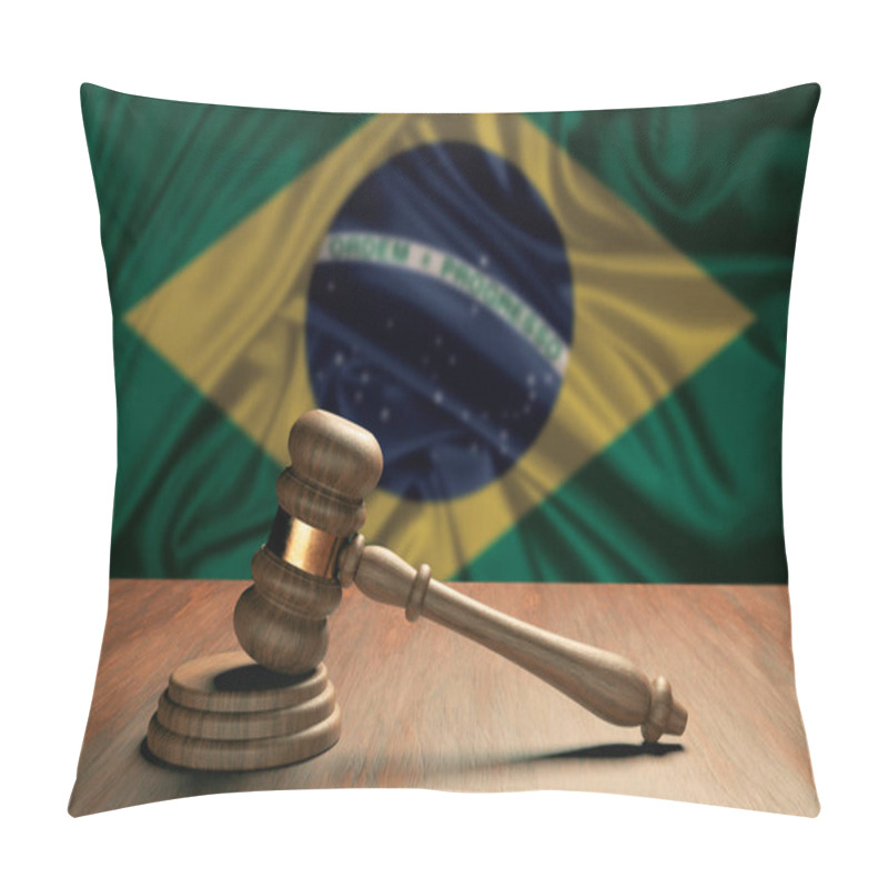 Personality  Wooden Judge's Gavel Symbol Of Law And Justice With The Flag Of Brazil. Brazilian Judicial System. 3D Rendering Pillow Covers