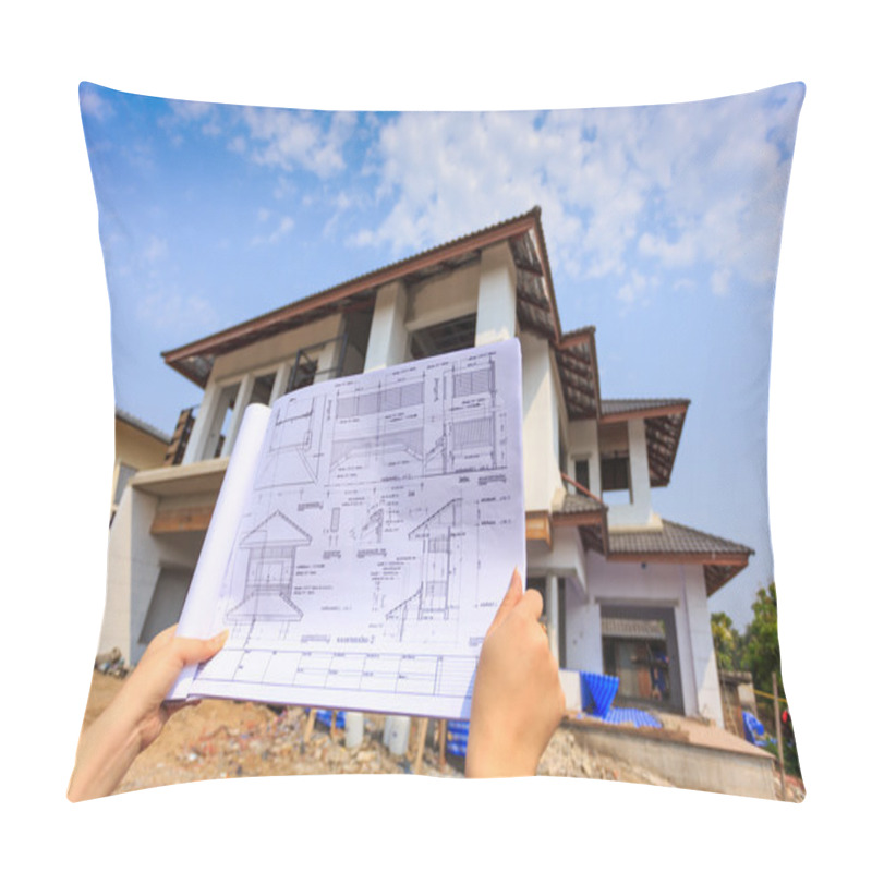 Personality  Architecture Drawings In Hand On Big House Building  Pillow Covers